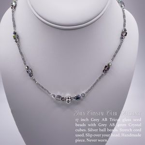 Grey Crystal Cube Necklace